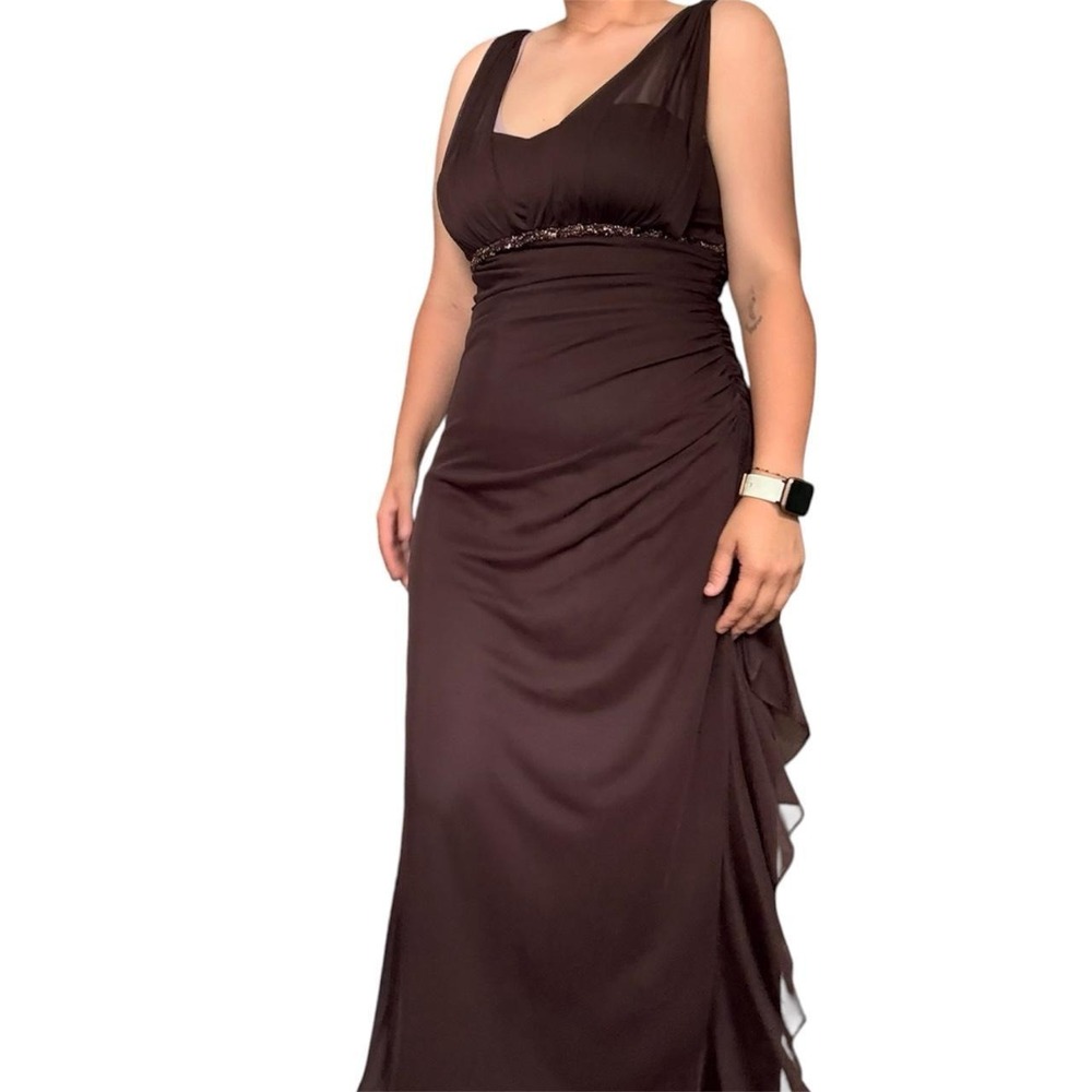 Vtg Y2K Davids Bridal Chocolate Brown Empire Waist Ruched Evening Dress Size 12 - Picture 8 of 8